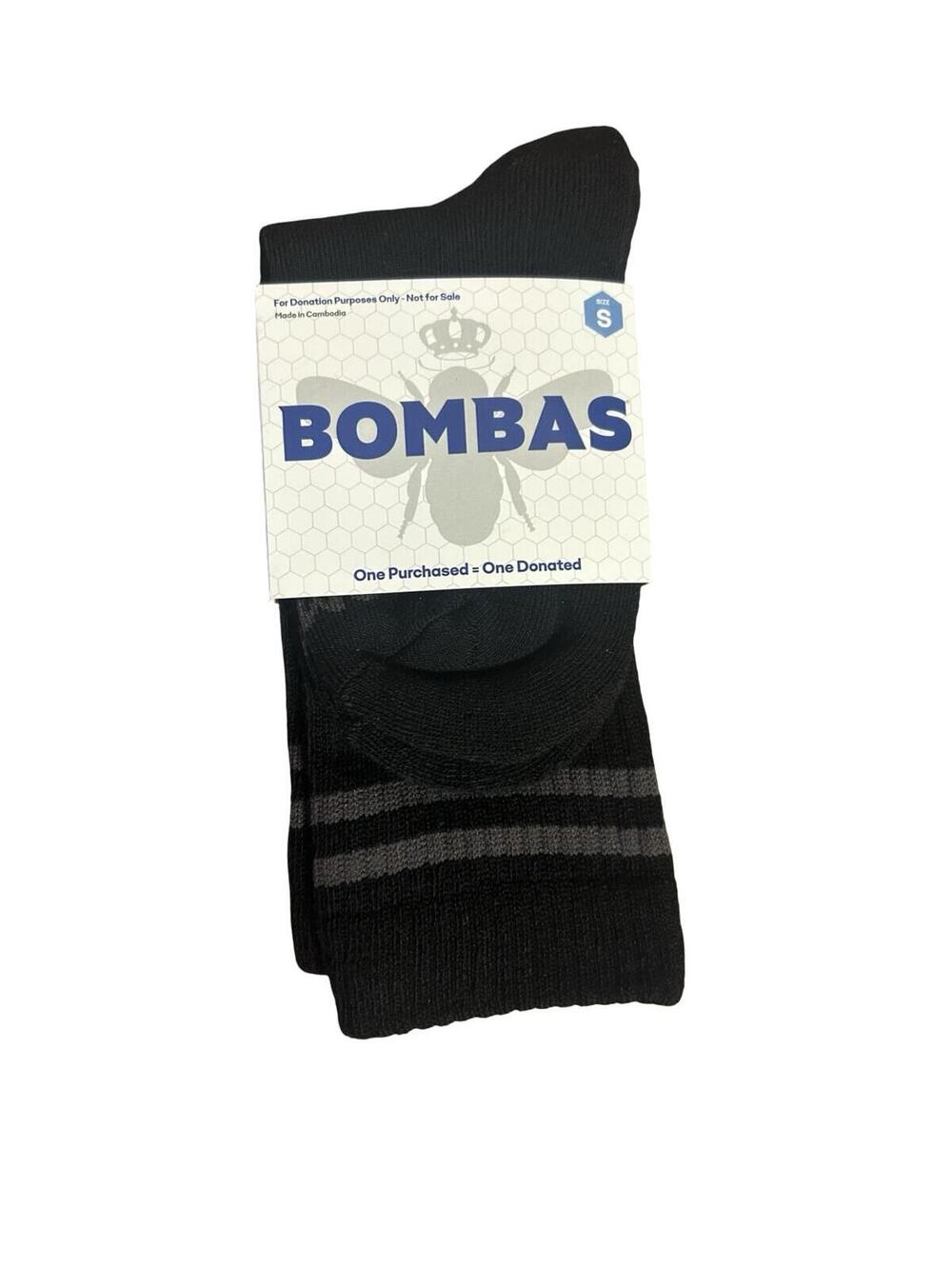 New Bombas Black Cushioned Crew Socks‎ Small Gray Stripe
